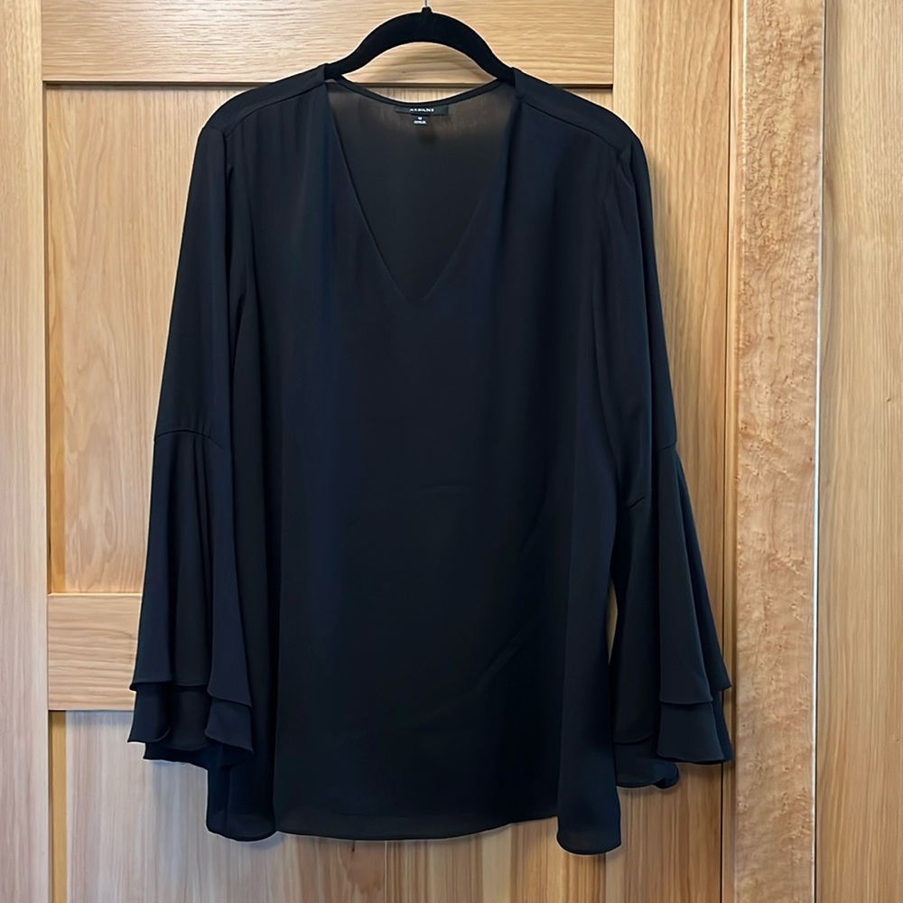 Alfani Women's Black V-Neck Long Bell Sleeve Blouse Top, Size 12